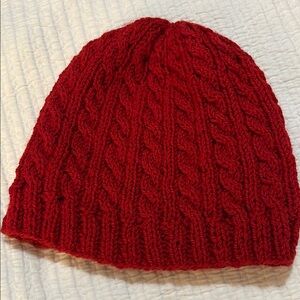 Red Cable Knit Beanie